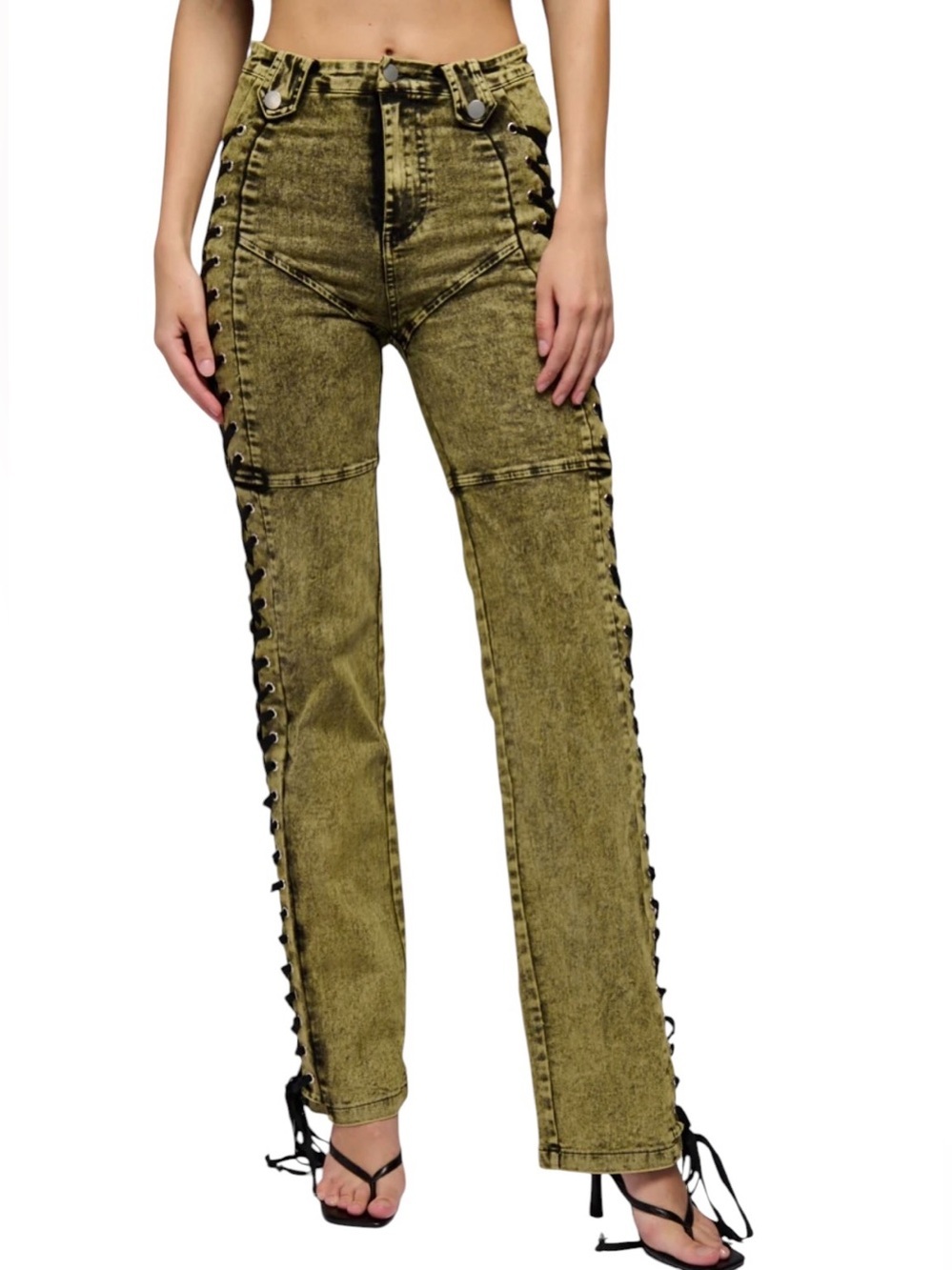 Edge.Unholy Side Lace Up Denim Jeans